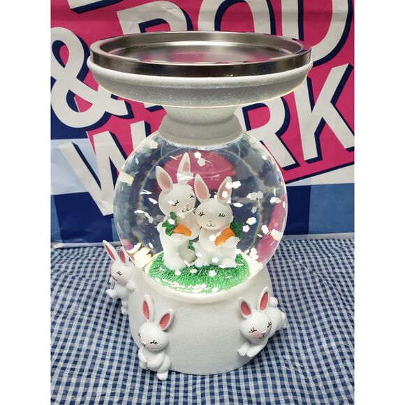 BBW 2022 Bunny Water Globe Large 3 Wick Candle Pedestal / Holder Home Decor